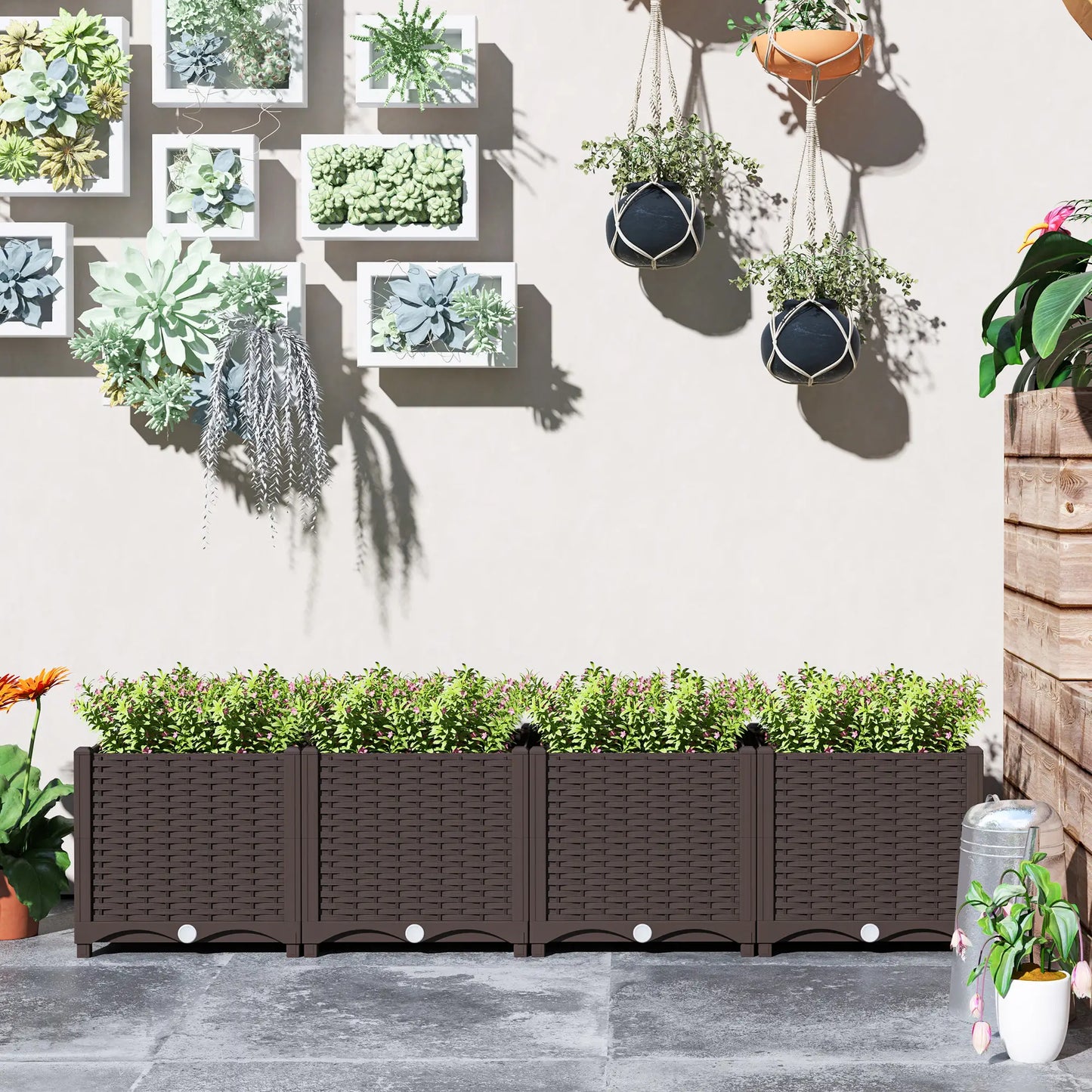 Plastic Raised Garden Bed, Outdoor Planter Box, 63" x 15.7" x 14.6", Brown Raised Garden Beds at Gallery Canada