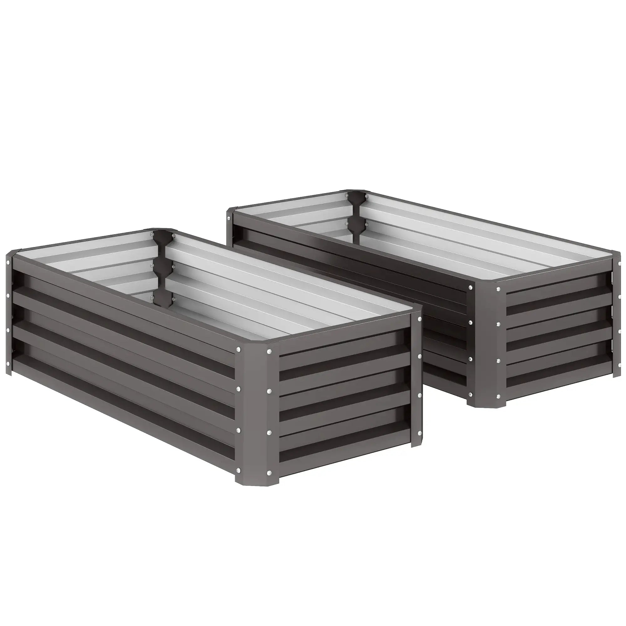 Galvanized Raised Garden Beds, Outdoor Planter Box, Set of 2, Dark Grey Galvanized Planter Boxes at Gallery Canada