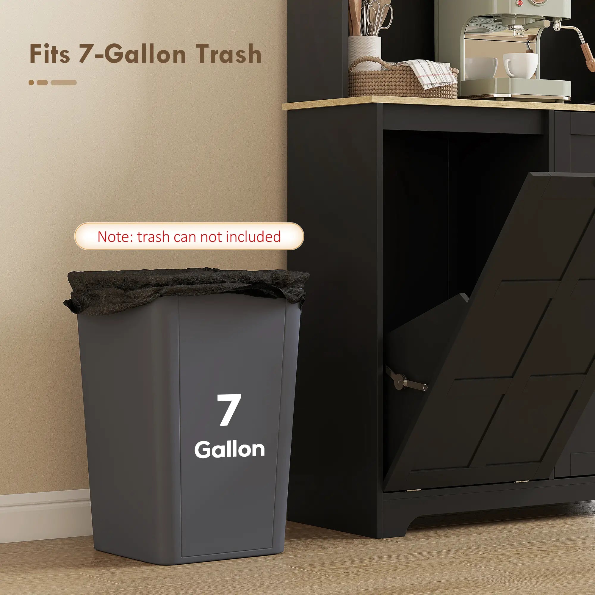 Kitchen Pantry Cabinet, 7 Gallon Trash Can, Adjustable Shelves, Acrylic Doors, Black Kitchen Pantry Cabinets at Gallery Canada