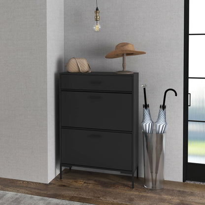 Modern Shoe Cabinet, 12 Pair Organizer, 2 Flip Doors, Adjustable Shelf, Black Shoe Storage Cabinets & Racks at Gallery Canada