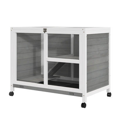 Indoor Rabbit Hutch with Wheels, Bunny Cage, Pull Out Tray, Grey Rabbit Hutch at Gallery Canada