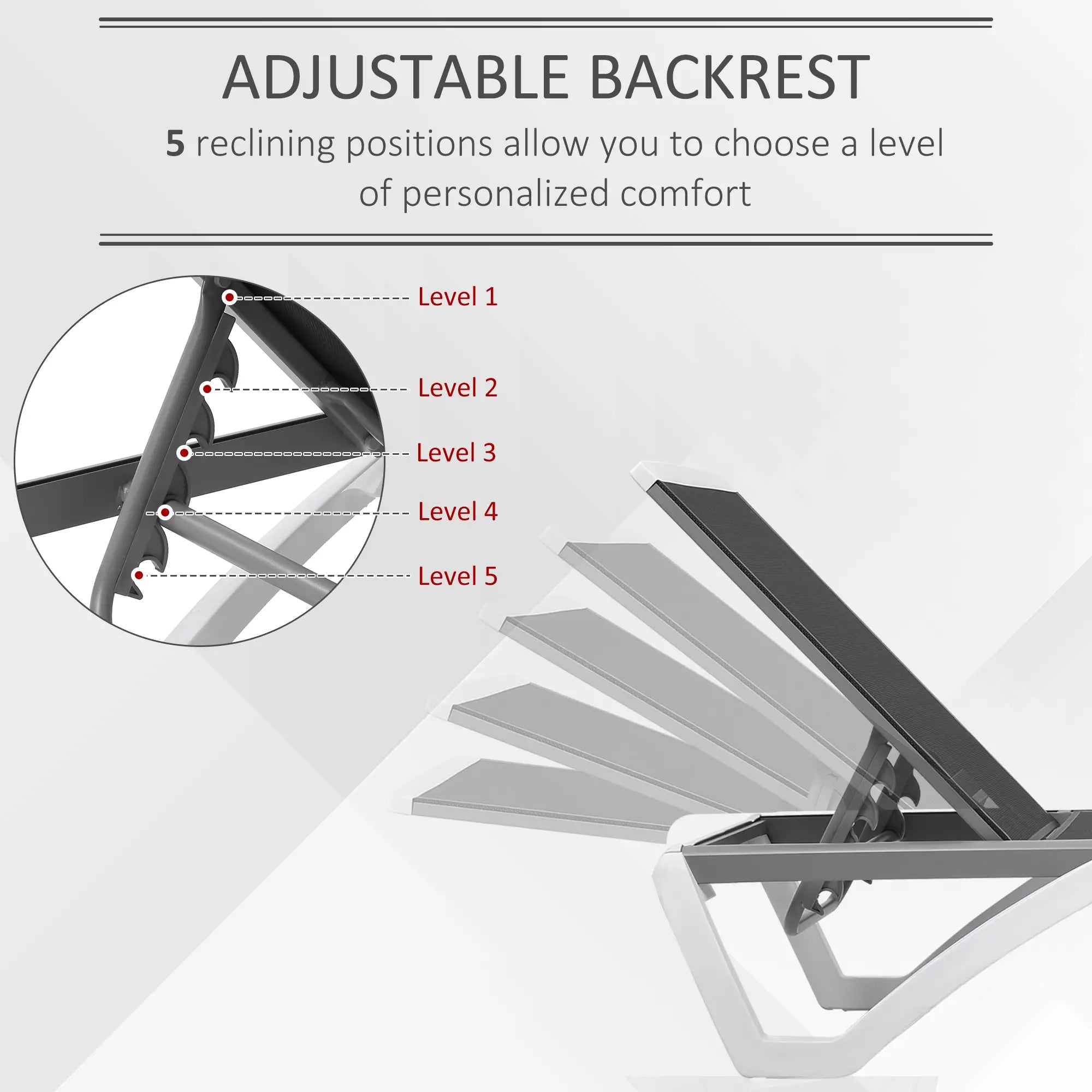 Outdoor Chaise Lounge Chair, Adjustable Back, Wheels, Mesh Fabric, Black Lounger Chairs at Gallery Canada