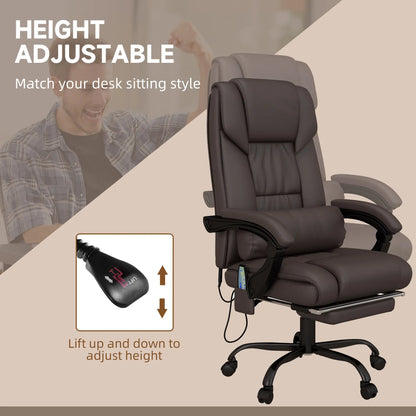 6-Point Vibration Massage Chair, Height Adjustable, Reclining, Brown Executive & Manager Chairs at Gallery Canada