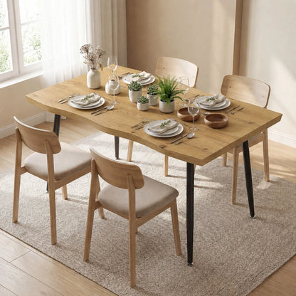 Modern Nordic Dining Table Seats 4, Oak Grain Black 43.3" x 27.6" x 29.5", Black