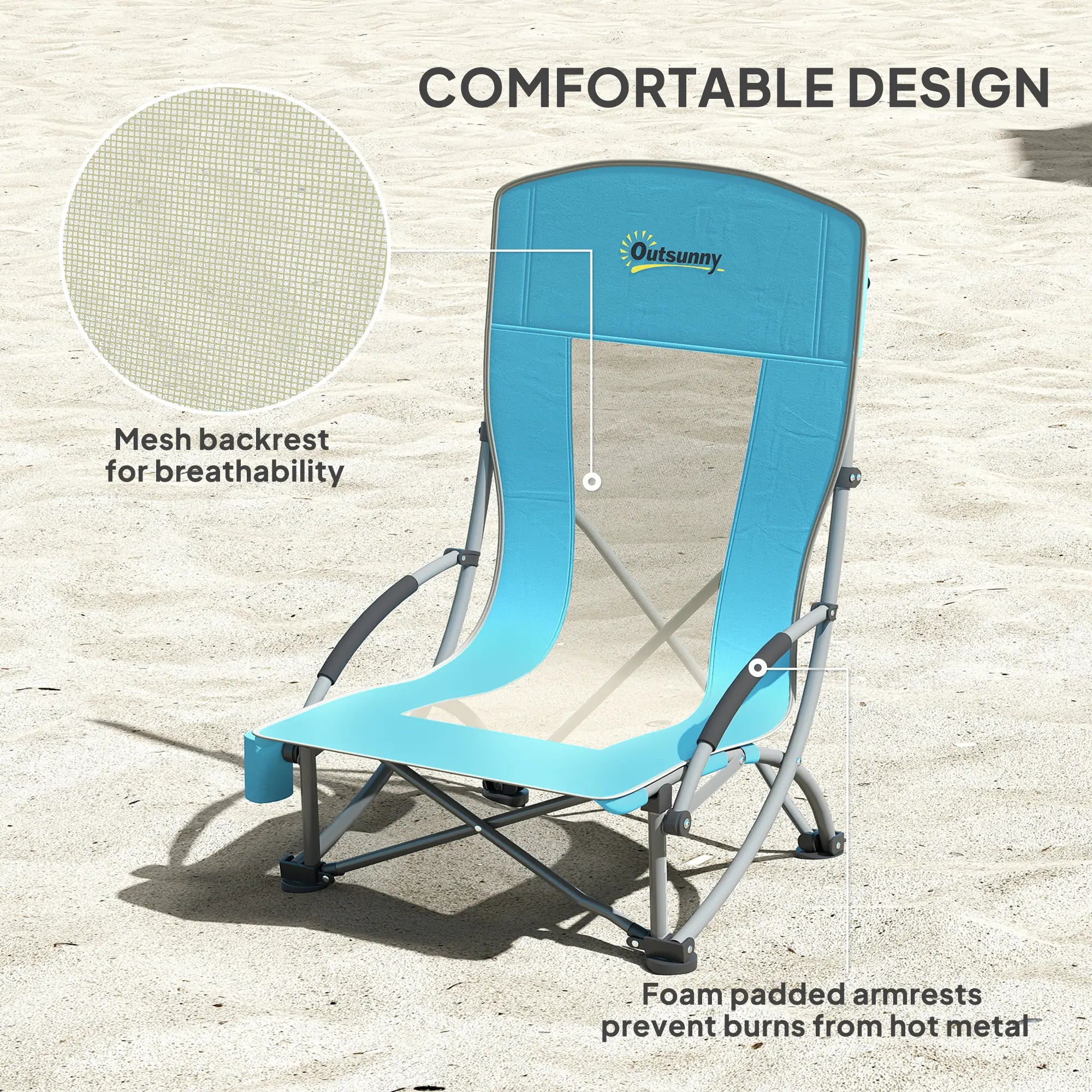 Folding Beach Chairs, Mesh Back, Carry Bag, Cup Holder, 27.6