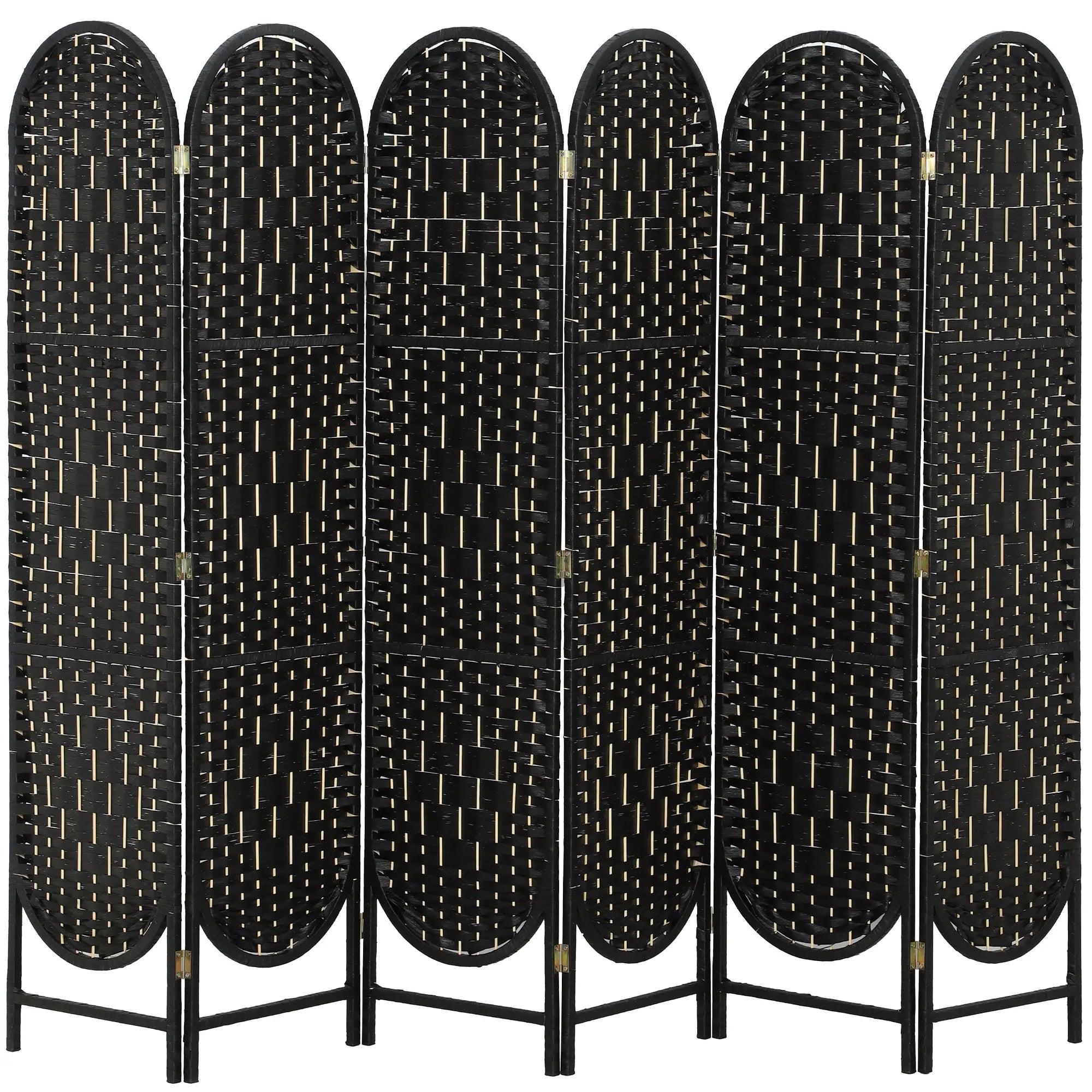 Bohemian Privacy Screen, 6 Panel Folding Room Divider, Arched Top, Black Room Dividers at Gallery Canada