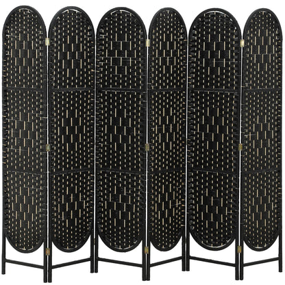 Bohemian Privacy Screen, 6 Panel Folding Room Divider, Arched Top, Black Room Dividers at Gallery Canada