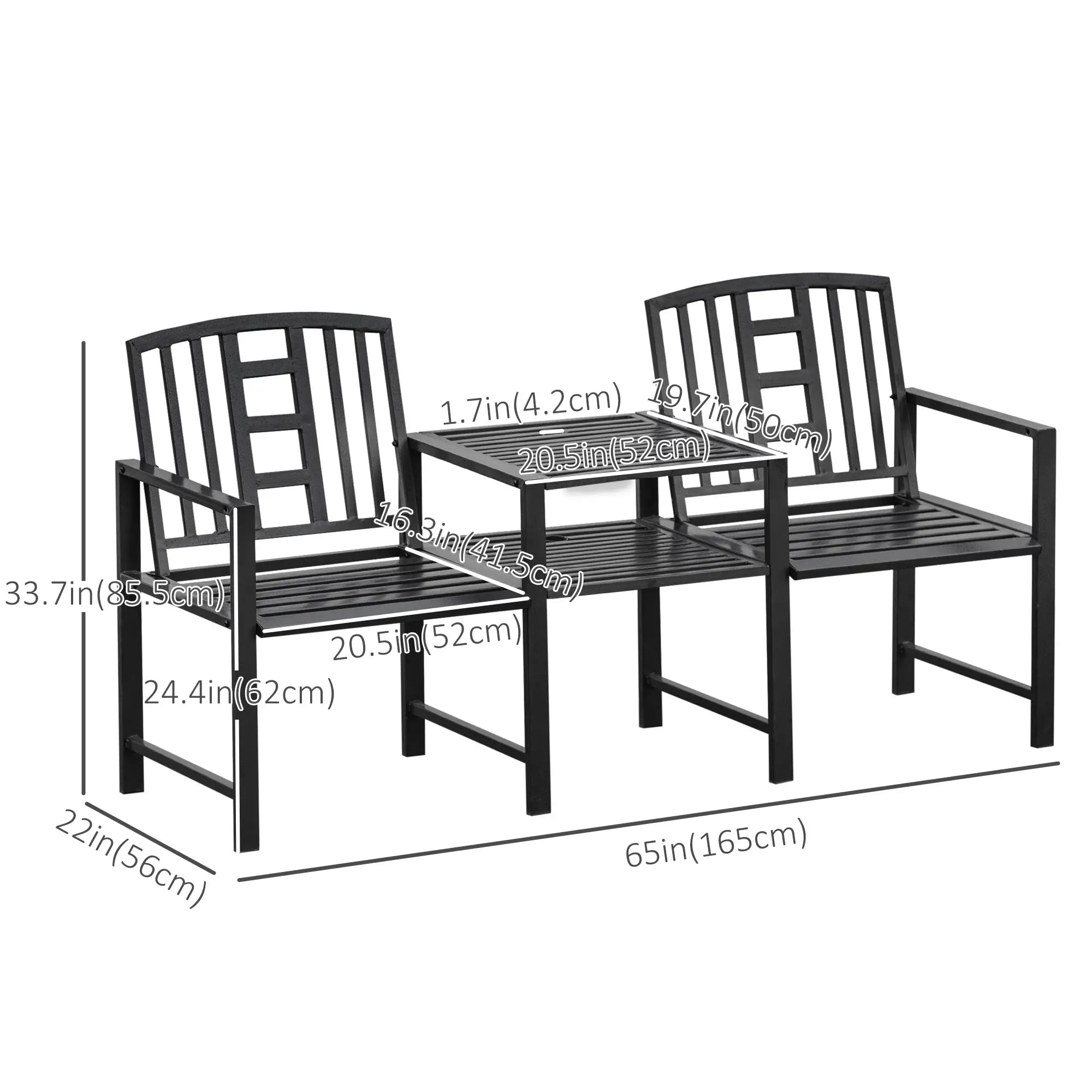 Steel Garden Bench With Middle Table, Umbrella Hole, Double Seat, Outdoor, Black Outdoor Benches at Gallery Canada