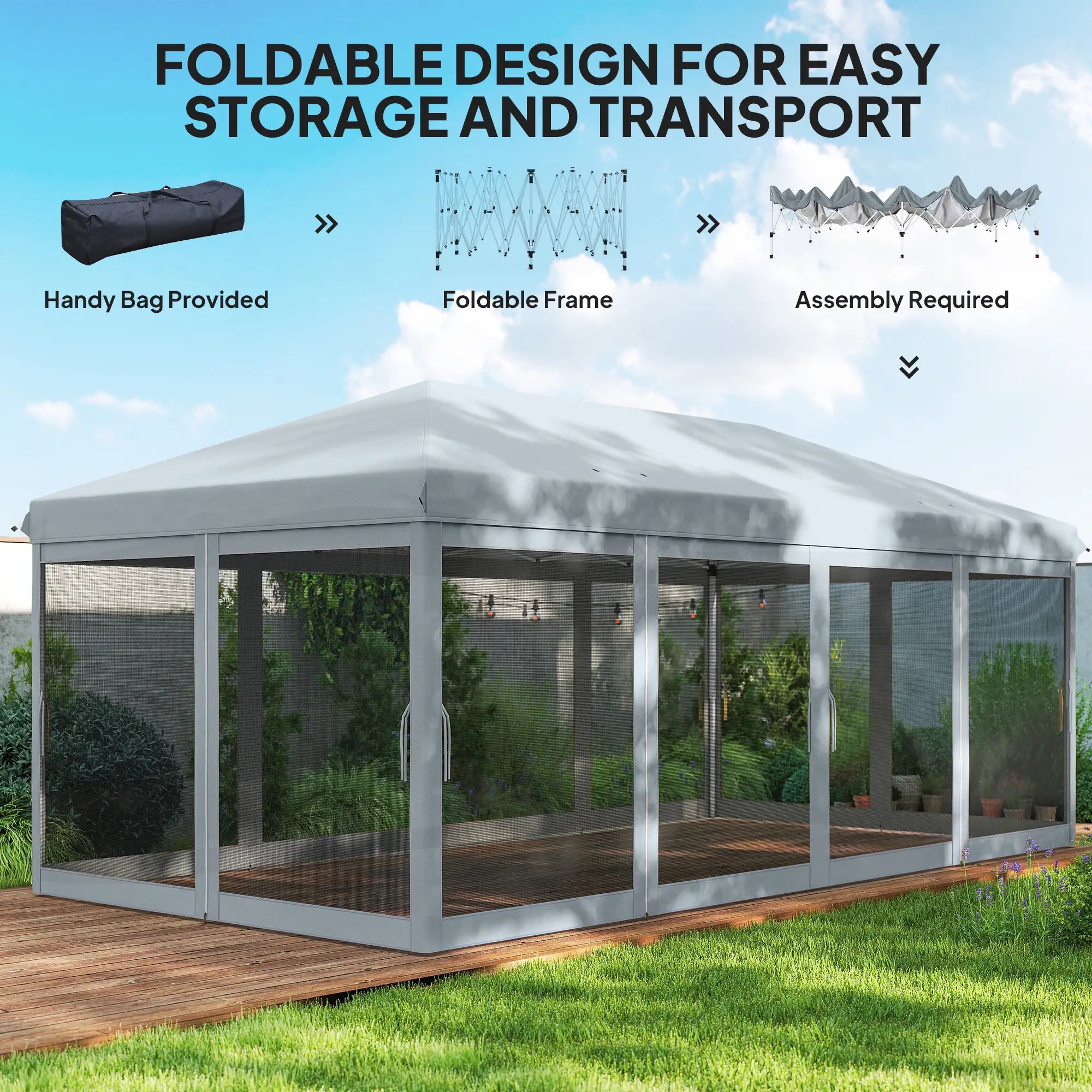 10' x 20' Pop Up Canopy Tent Gazebo, Removable Mesh Sidewall, Carry Bag, Grey Pop Up Canopies at Gallery Canada