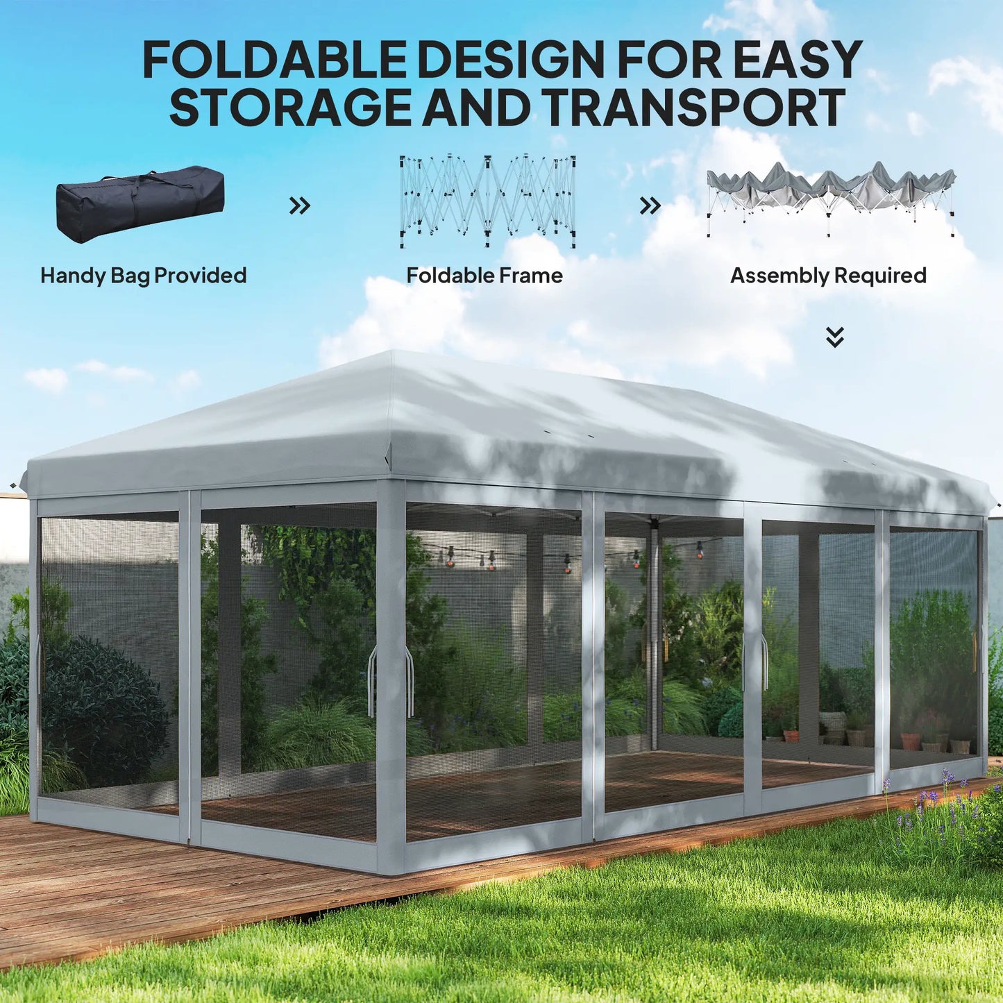 10' x 20' Pop Up Canopy Tent Gazebo, Removable Mesh Sidewall, Carry Bag, Grey Pop Up Canopies at Gallery Canada