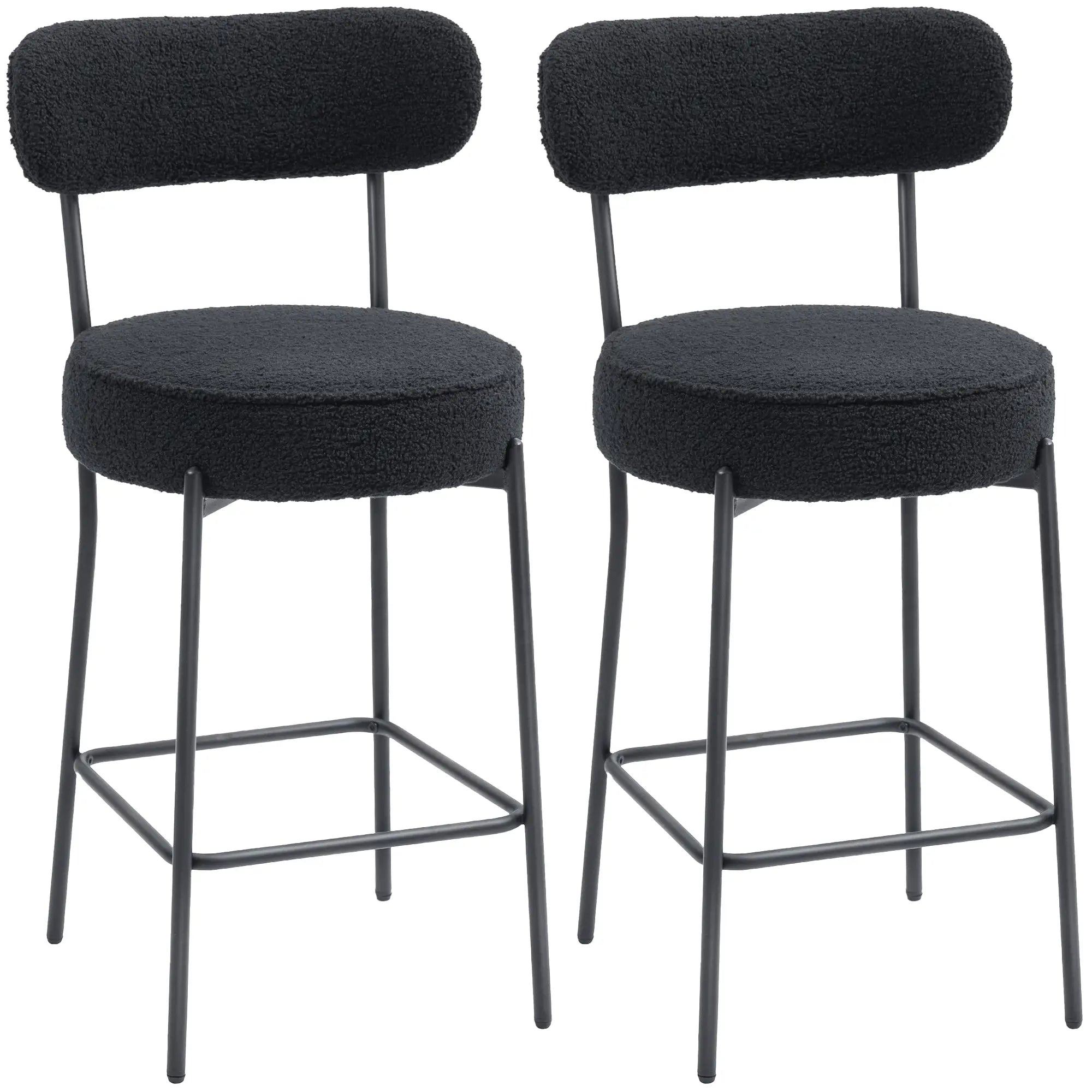 Set of 2 Upholstered Bar Stools with Backrest, Footrest, Black Bar Stools at Gallery Canada