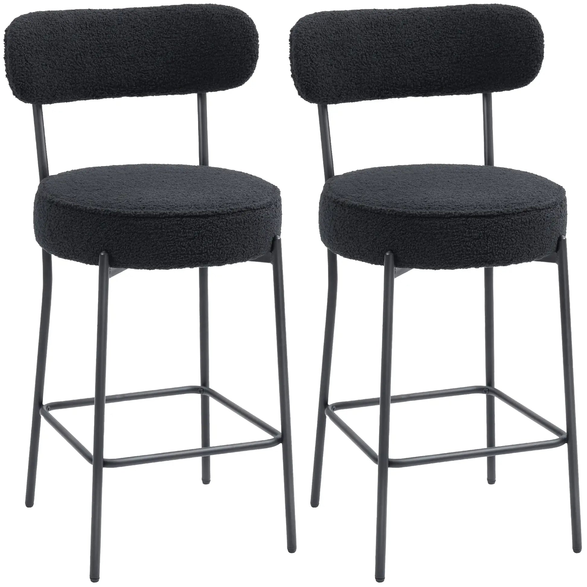 Set of 2 Upholstered Bar Stools with Backrest, Footrest, Black Bar Stools at Gallery Canada