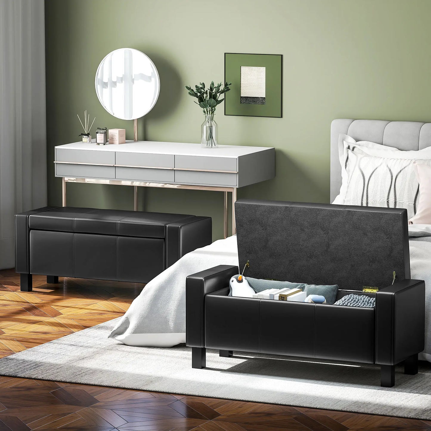 42" Faux Leather Storage Ottoman Bench, Black Storage Ottomans & Benches at Gallery Canada