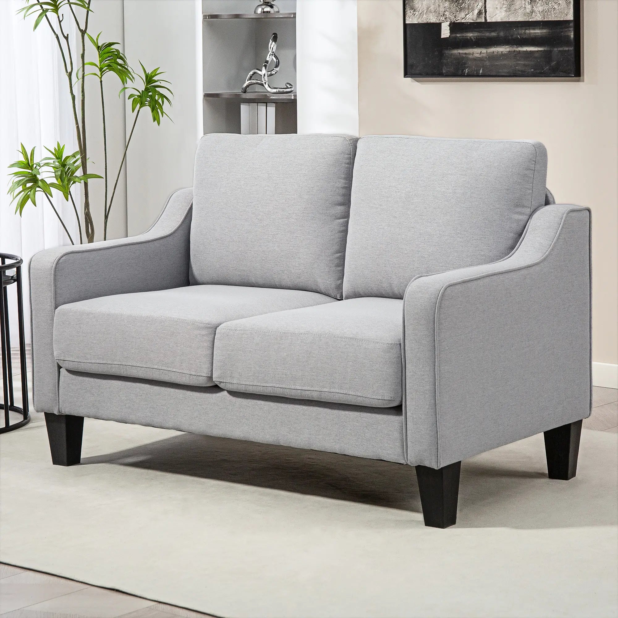 Modern Loveseat Sofa, Pocket Spring, Linen Upholstered, Light Grey 2-Seater Sofas at Gallery Canada