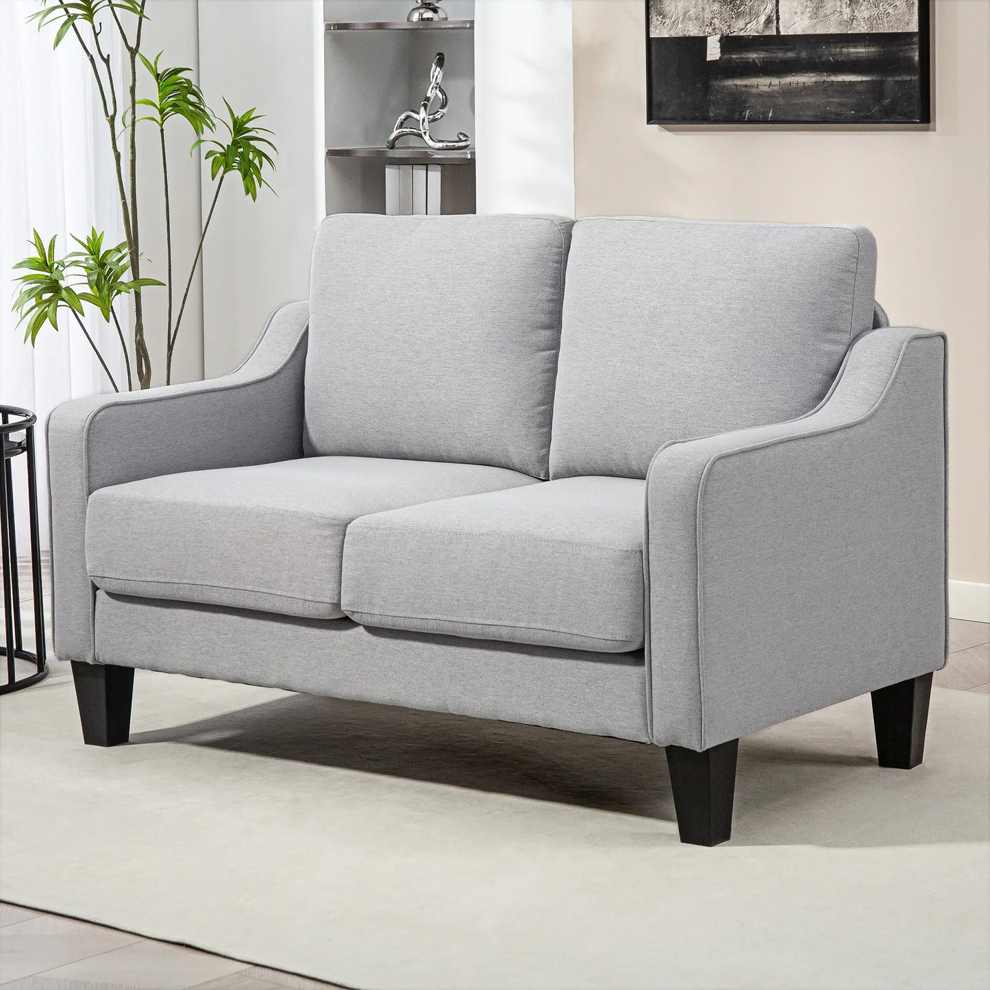 Modern Loveseat Sofa, Pocket Spring, Linen Upholstered, Light Grey 2-Seater Sofas at Gallery Canada
