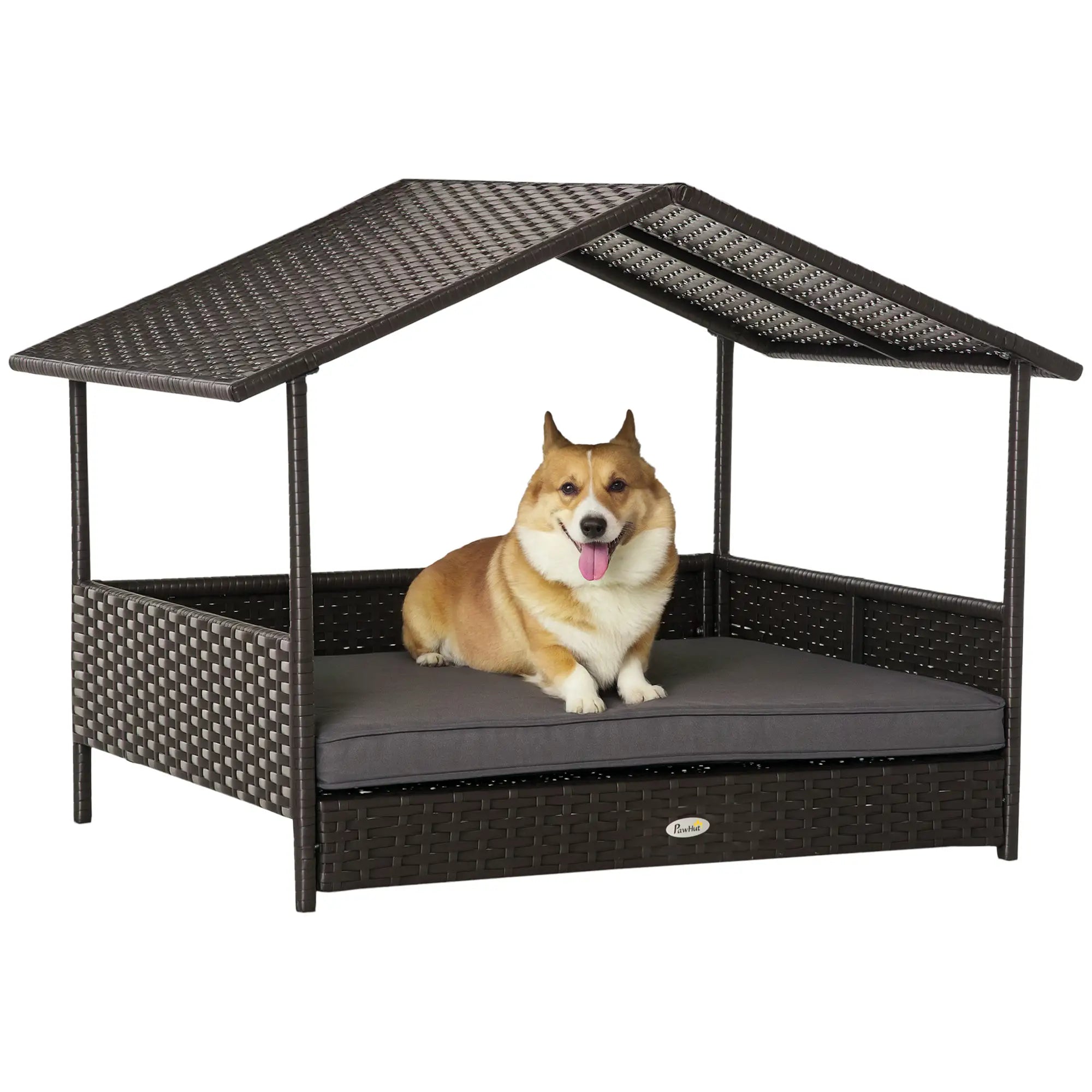 Wicker Pet House, Dog Bed, Indoor Outdoor Rattan Furniture with Cushion Houses, Kennels & Pens Grey at Gallery Canada