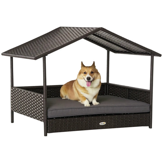 Wicker Pet House, Dog Bed, Indoor Outdoor Rattan Furniture with Cushion Houses, Kennels & Pens Grey at Gallery Canada