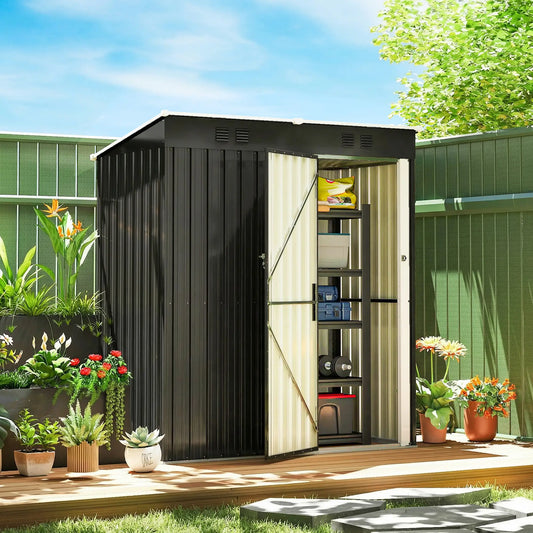 5 x 3 ft Metal Garden Shed, Lean-To Outdoor Storage, Dark Grey Sheds Dark Grey, White at Gallery Canada