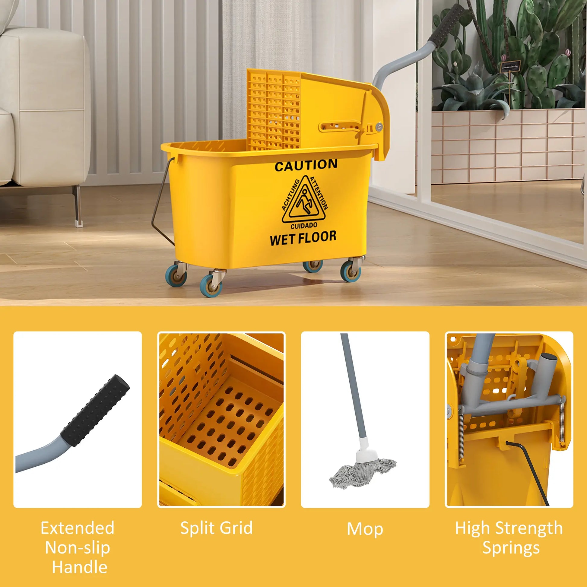 Mop Bucket with Wringer on Wheels, 21 Quart, Yellow Household Supplies at Gallery Canada