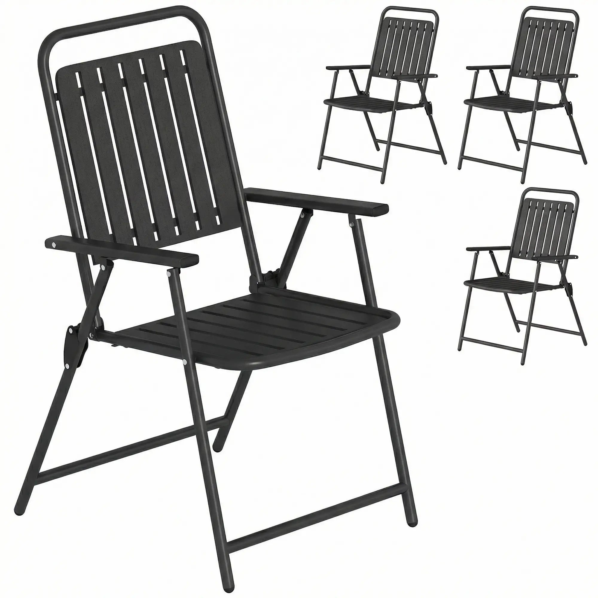 Folding Garden Chairs, Set Of 4, Steel Frame With Armrests, Black Patio Chairs at Gallery Canada