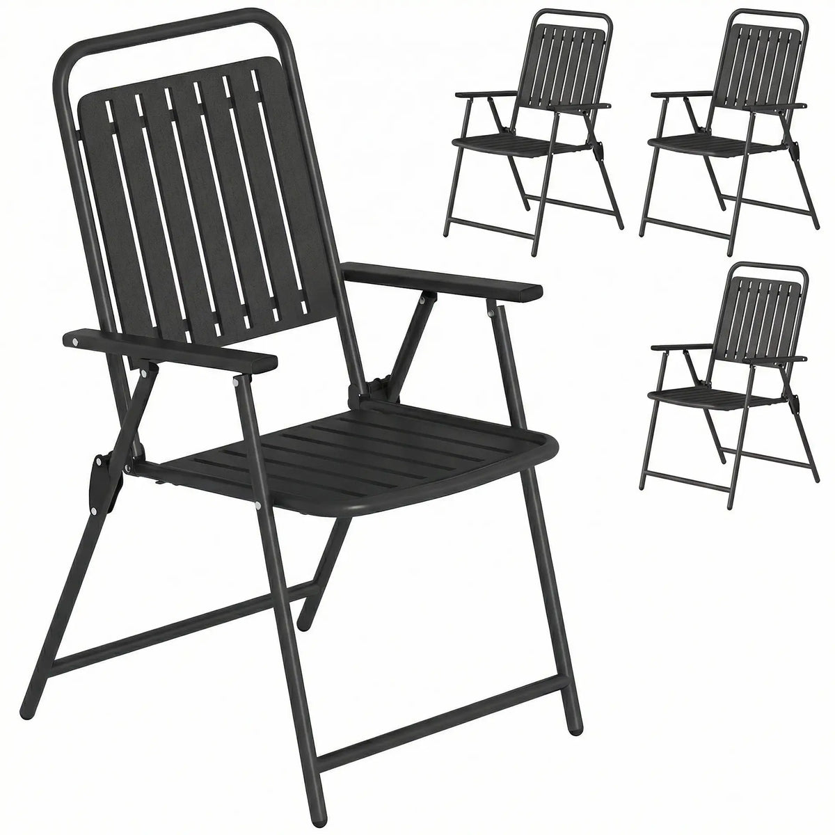 Folding Garden Chairs, Set Of 4, Steel Frame With Armrests, Black Patio Chairs at Gallery Canada
