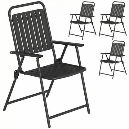Folding Garden Chairs, Set Of 4, Steel Frame With Armrests, Black Patio Chairs at Gallery Canada