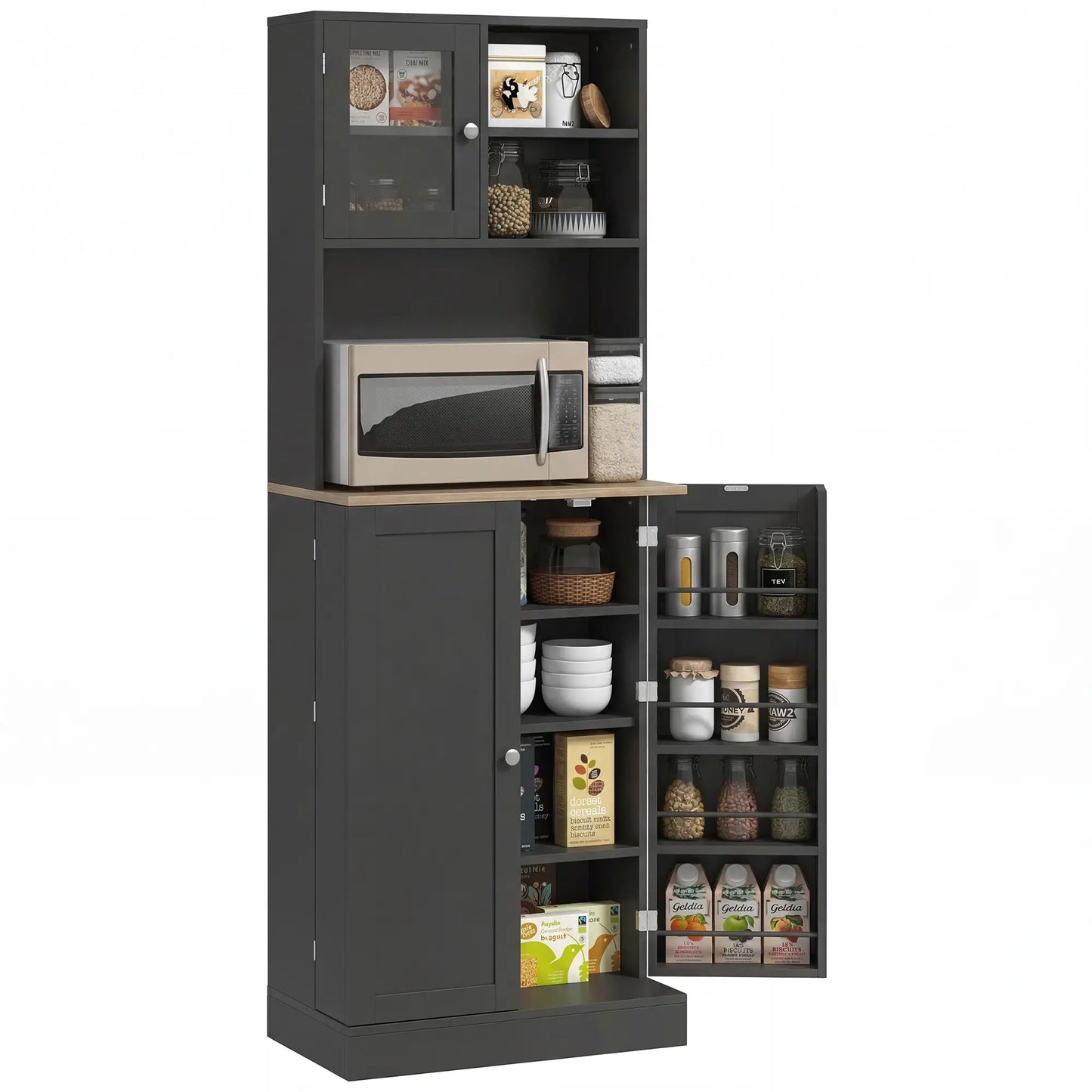 66.5" Tall Kitchen Pantry Cabinet, Microwave Cabinet, Black Kitchen Pantry Cabinets at Gallery Canada