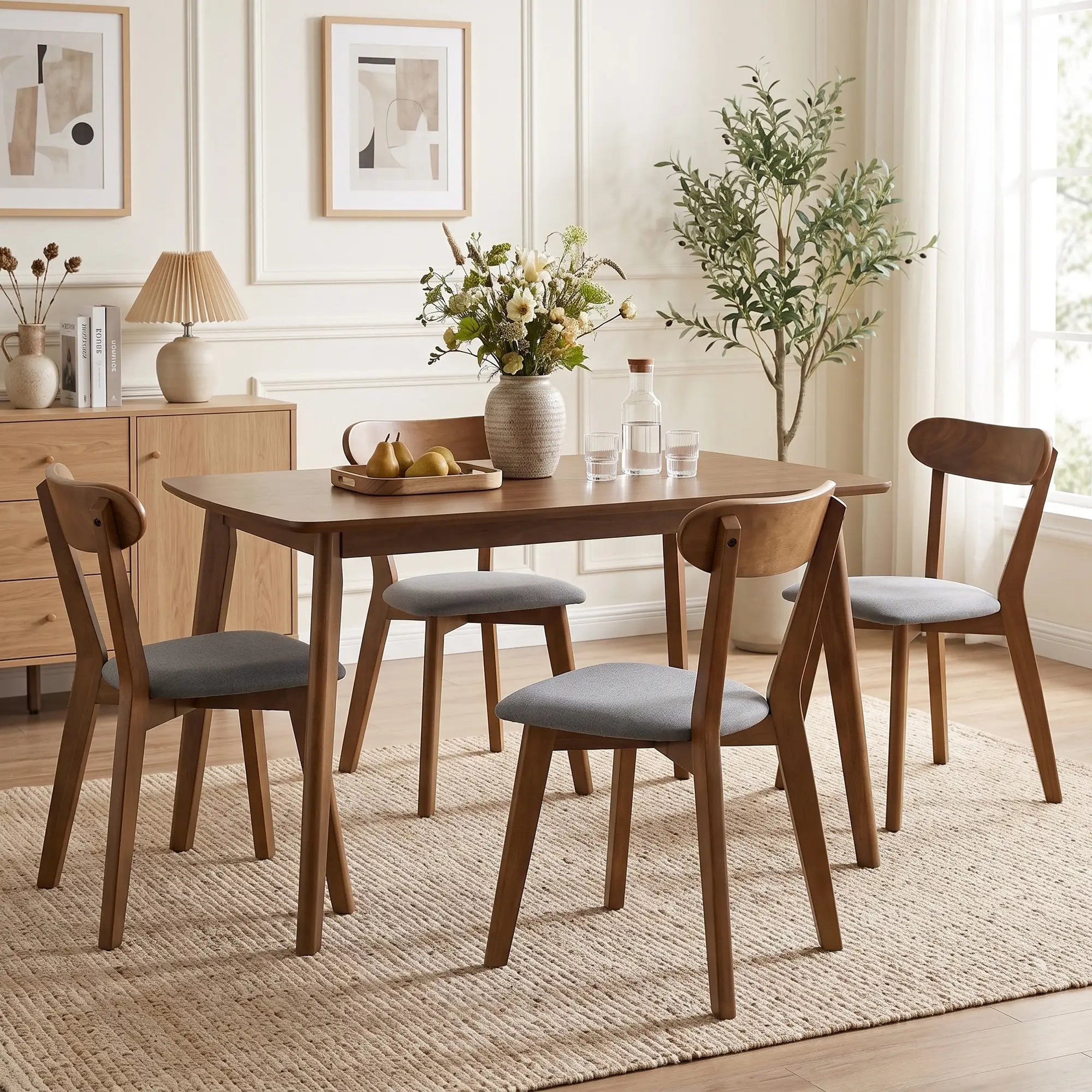 Upholstered Linen Kitchen Chairs, Rubberwood Legs, Set of 4, Grey Brown, Grey Brown Dining Chairs at Gallery Canada