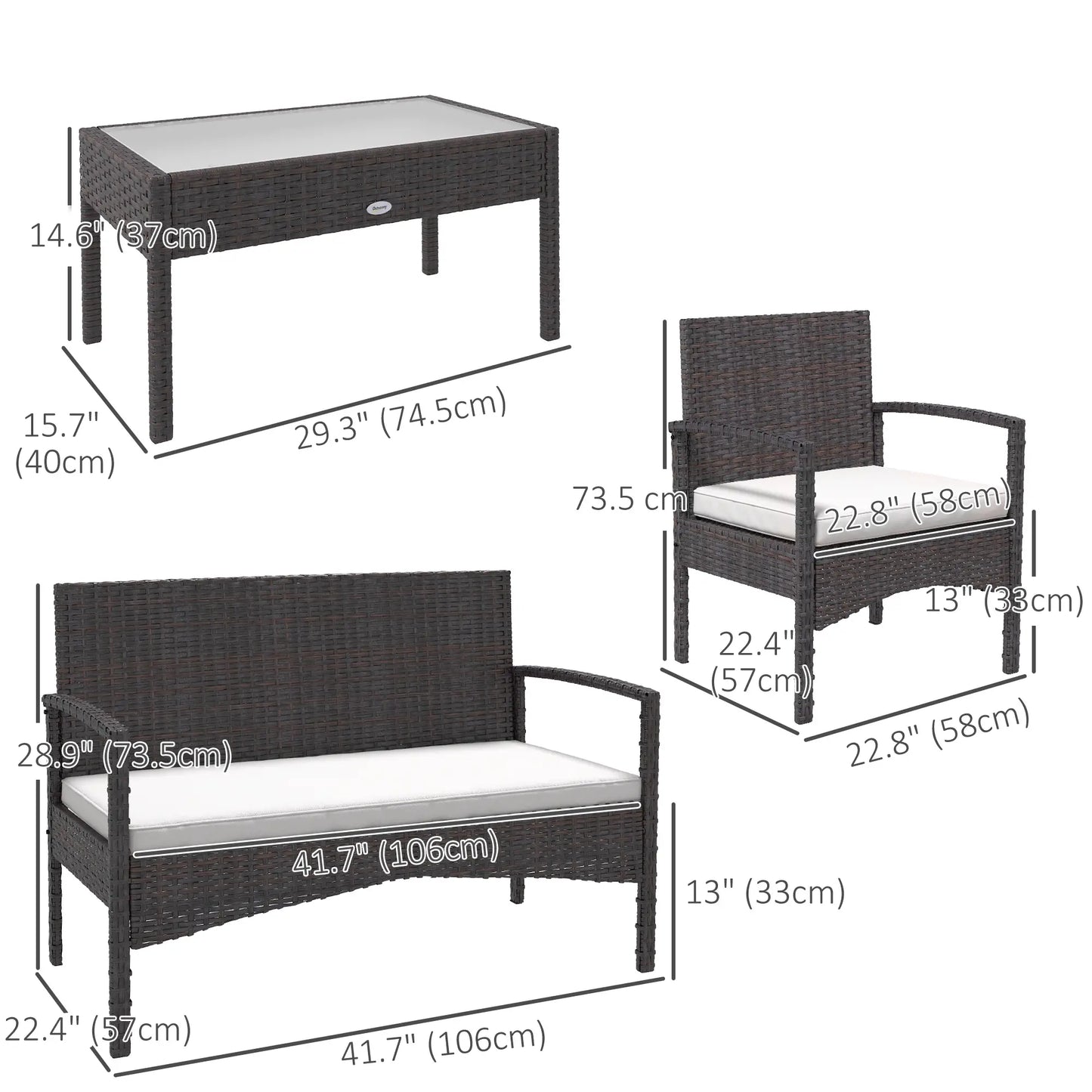 4-Piece Patio Furniture Set, Loveseat, Armchairs, Glass Table, White Patio Furniture Sets at Gallery Canada