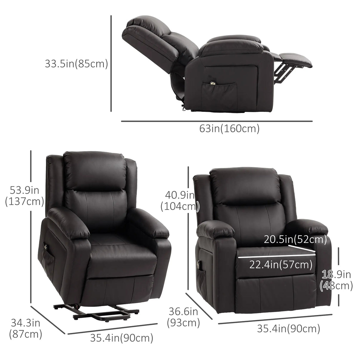 PU Leather Electric Recliner Chair, Remote, Side Pockets, Brown Electric Power Lift Chairs at Gallery Canada
