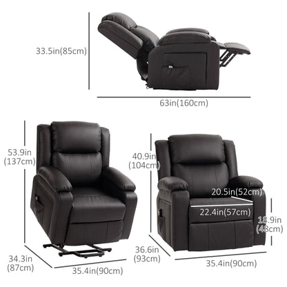 PU Leather Electric Recliner Chair, Remote, Side Pockets, Brown Electric Power Lift Chairs at Gallery Canada
