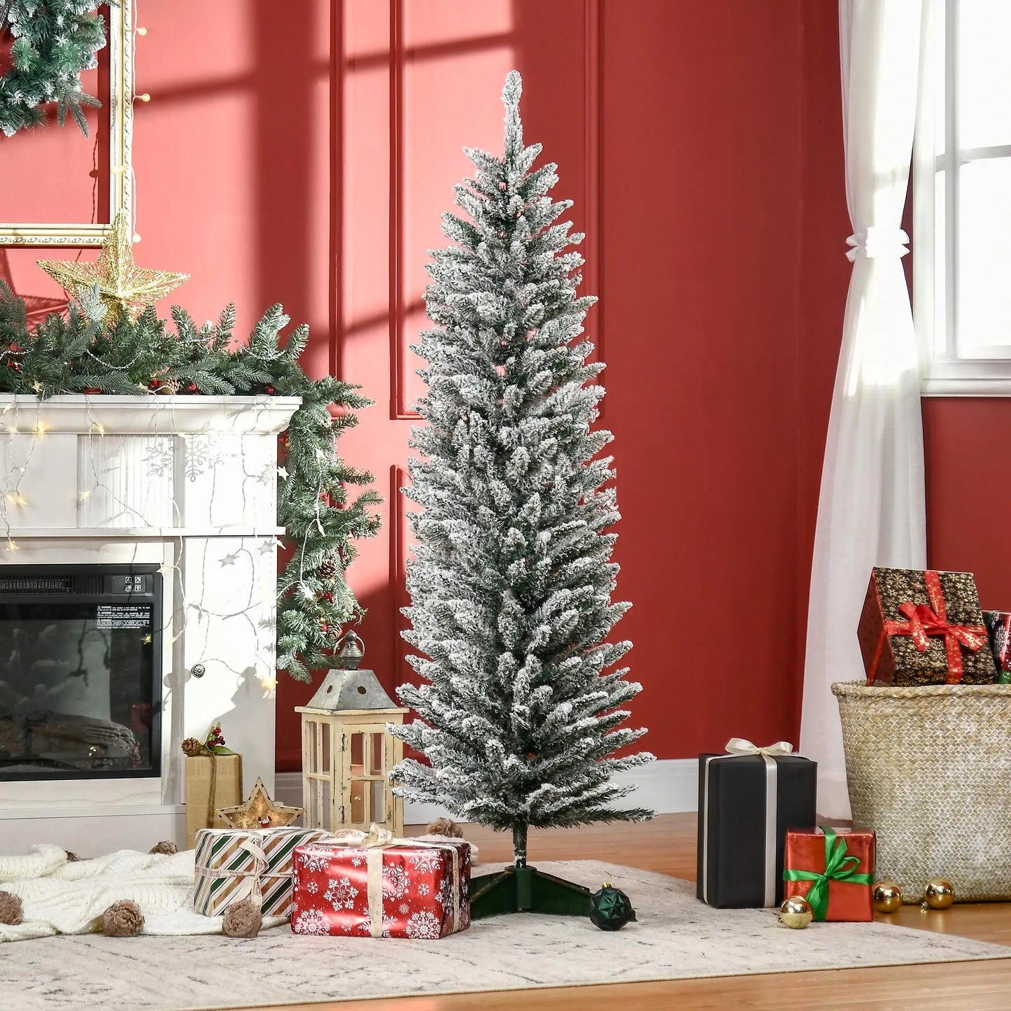 5ft Pencil Artificial Christmas Tree, Snow Flocked Branches, Green Artificial Christmas Trees at Gallery Canada