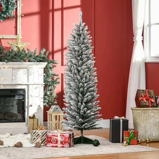 5ft Pencil Artificial Christmas Tree, Snow Flocked Branches, Green Artificial Christmas Trees Green at Gallery Canada
