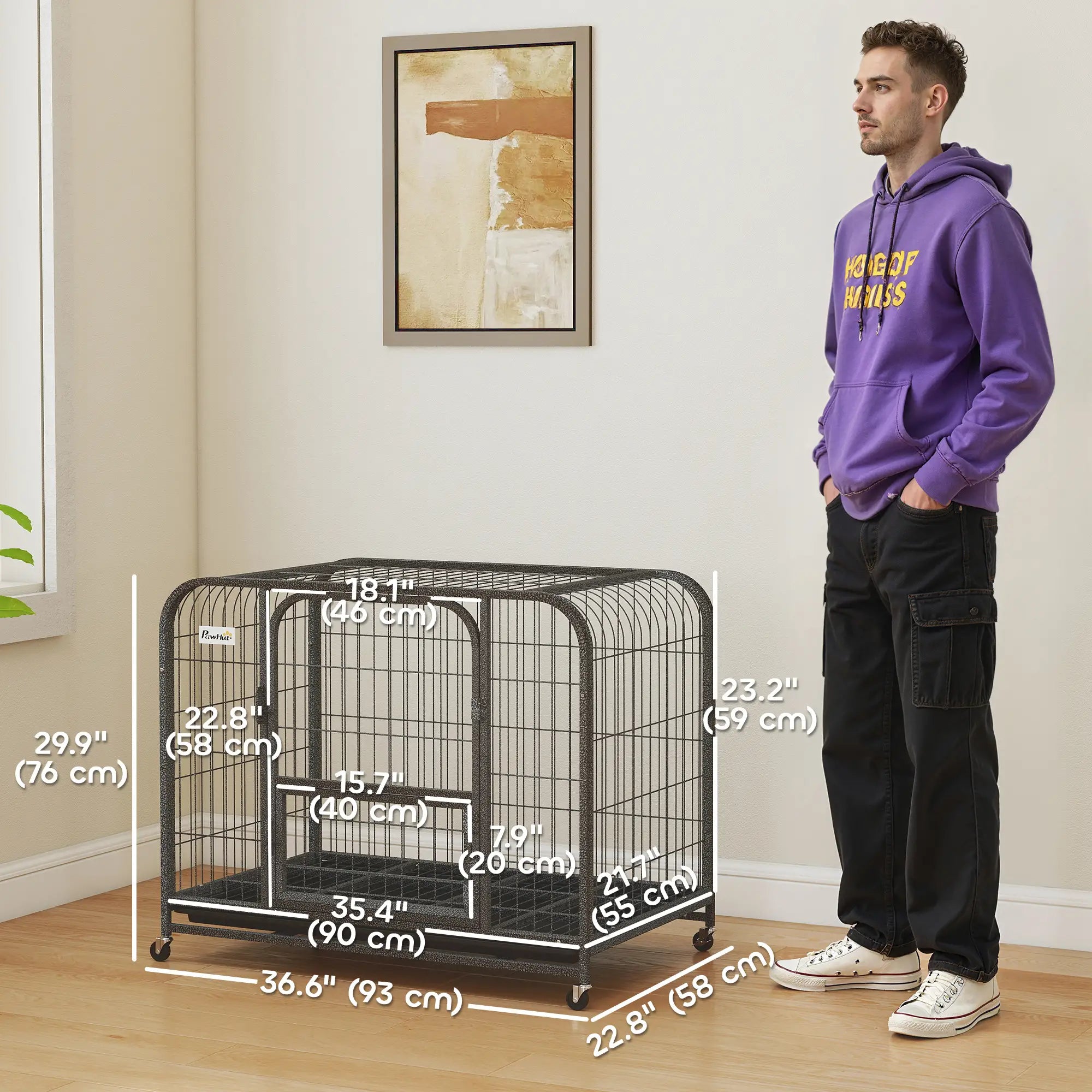 37 Inch Heavy Duty Dog Crate, Large Metal Cage With Lockable Wheels Dog Cages & Crates at Gallery Canada