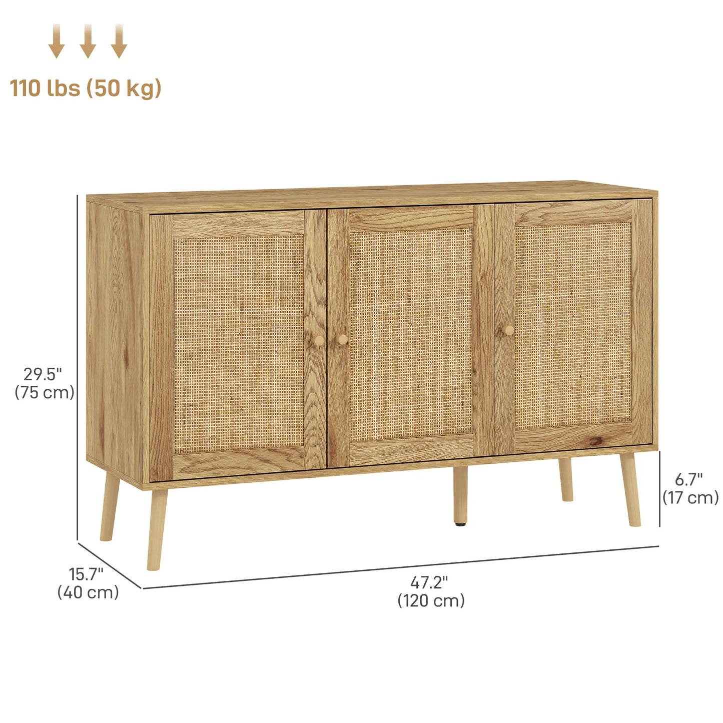 Bohemian Sideboard, Rattan Doors, Adjustable Shelf, Natural Wood Storage Cabinets at Gallery Canada
