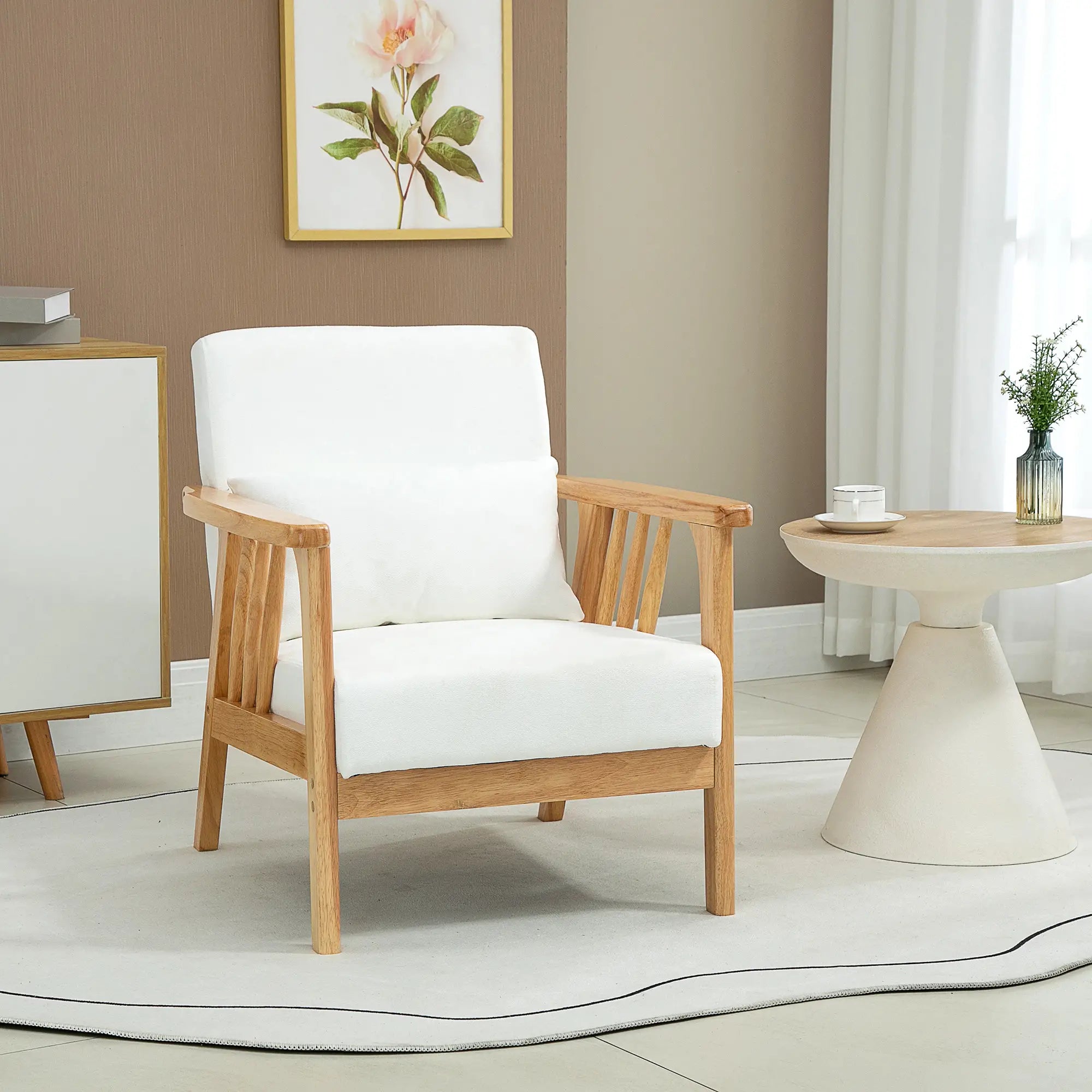 Upholstered Lounge Chair, Rubber Wood Frame, White Accent Chairs at Gallery Canada
