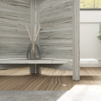 4-Panel Wall Partition, 3 Storage Shelves, Foldable, Wooden Frame, 5.6FT, Distressed White, White Room Dividers at Gallery Canada