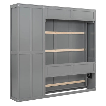 Murphy Bed with Shelves, Dual Piston Mechanism, 87.5" L x 16" W x 84" H, Grey Bed Frames at Gallery Canada