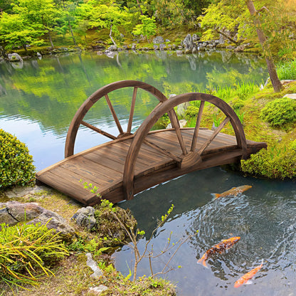3.3ft Wooden Garden Bridge, Arc Stained Finish, Half Wheeled Railings Garden Bridges at Gallery Canada