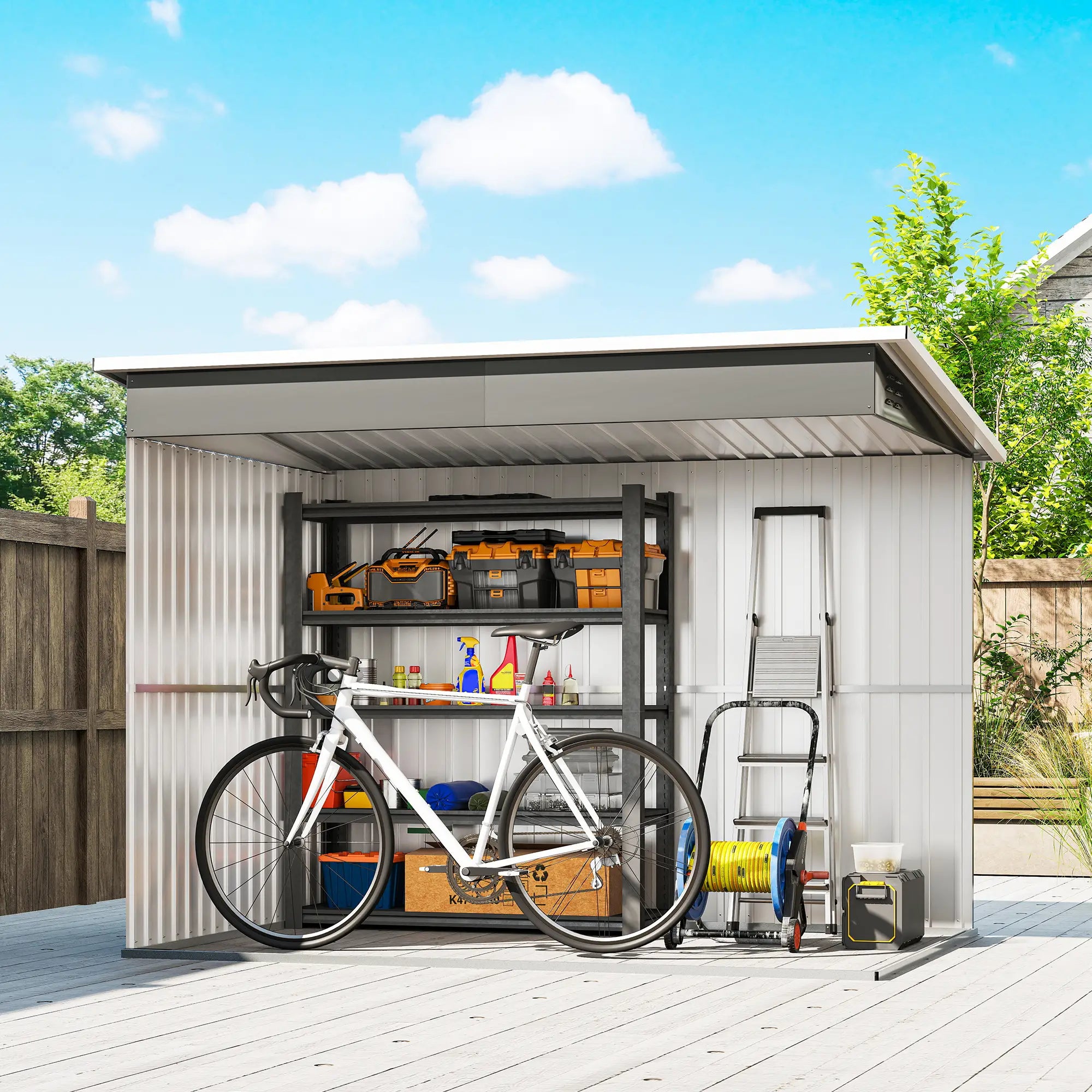 8.5' x 6' Galvanised Steel Outdoor Storage Shed, Garden Shed, Grey Sheds at Gallery Canada