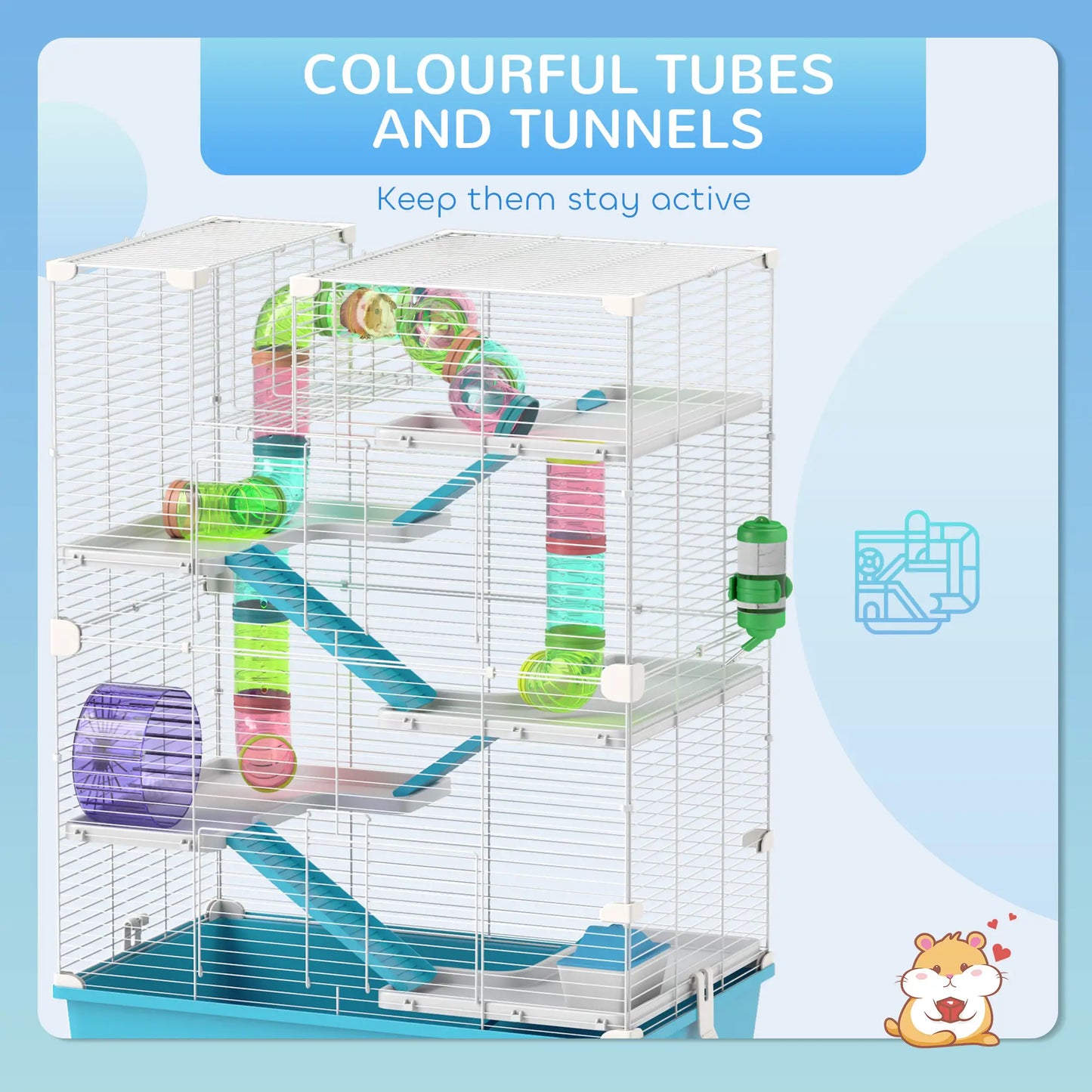 6 Tier Hamster Cage with Tunnels, Wheel, Light Blue Hamster Cages at Gallery Canada