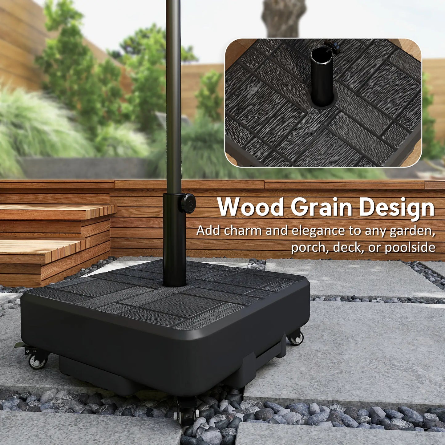 Outdoor Umbrella Base With Wheels, Fillable Stand For 1.5"/1.9" Poles, Black Umbrella Bases at Gallery Canada