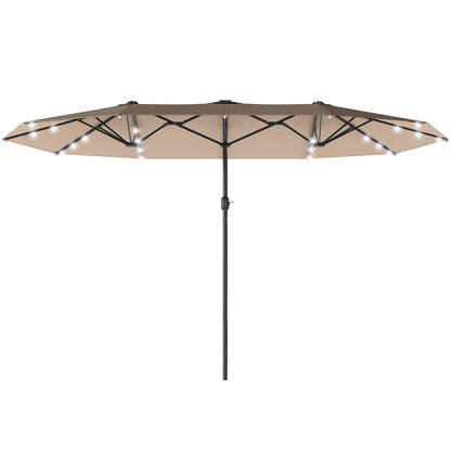 174" Double-Sided Sun Umbrella, Patio Sun Shade, Solar LED Light, Khaki Double-sided Umbrellas Khaki at Gallery Canada