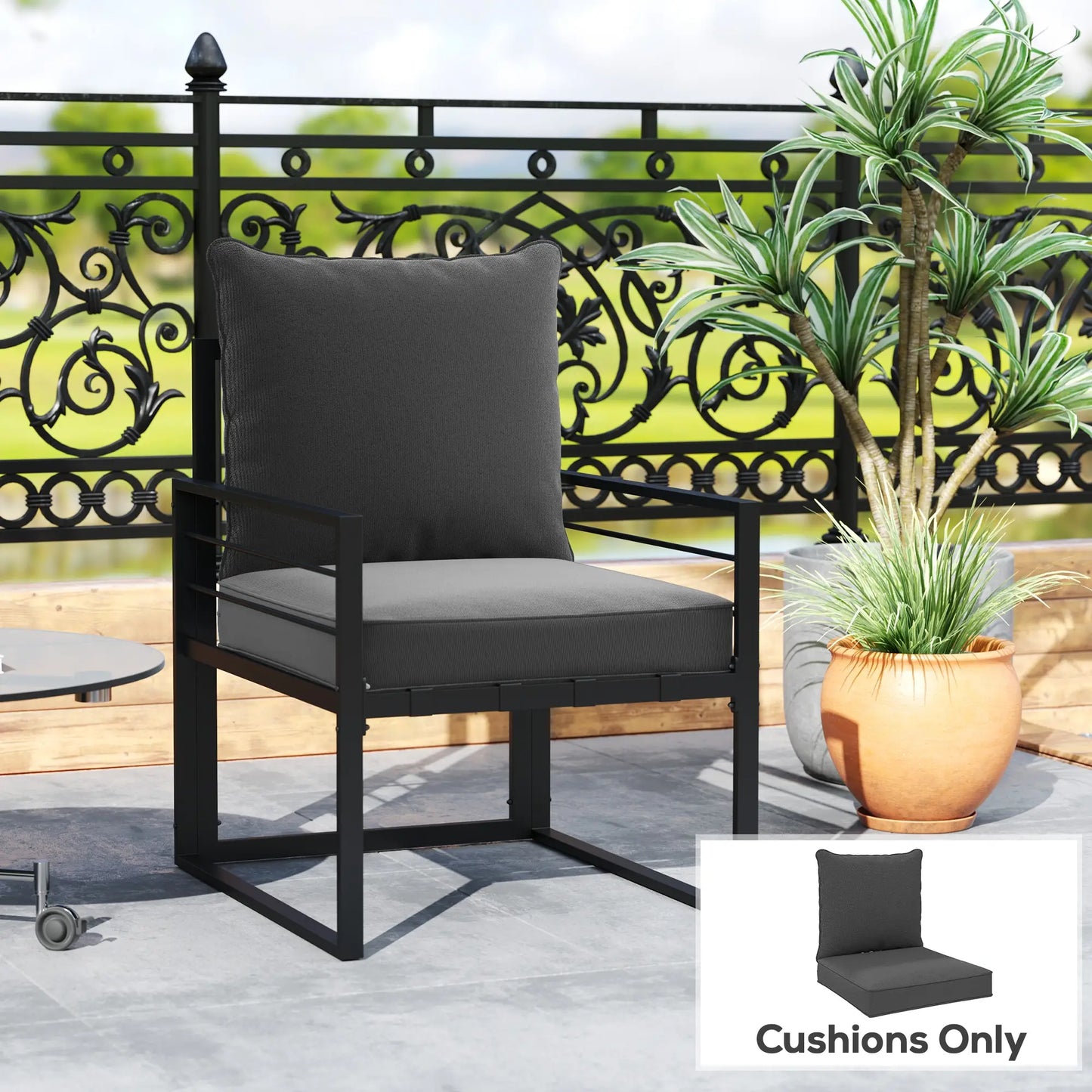 Patio Chair Cushions, Thick Deep Seat, Charcoal Grey Patio Chair Cushions at Gallery Canada