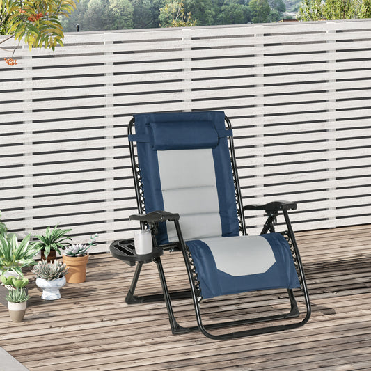 Zero Gravity Lounger Chair, Padded Folding Reclining Patio Chair with Cup Holder, Detachable Headrest, Extra Wide Seat, 400 LBS Weight Capacity for Poolside, Camping, Blue and Grey - Gallery Canada