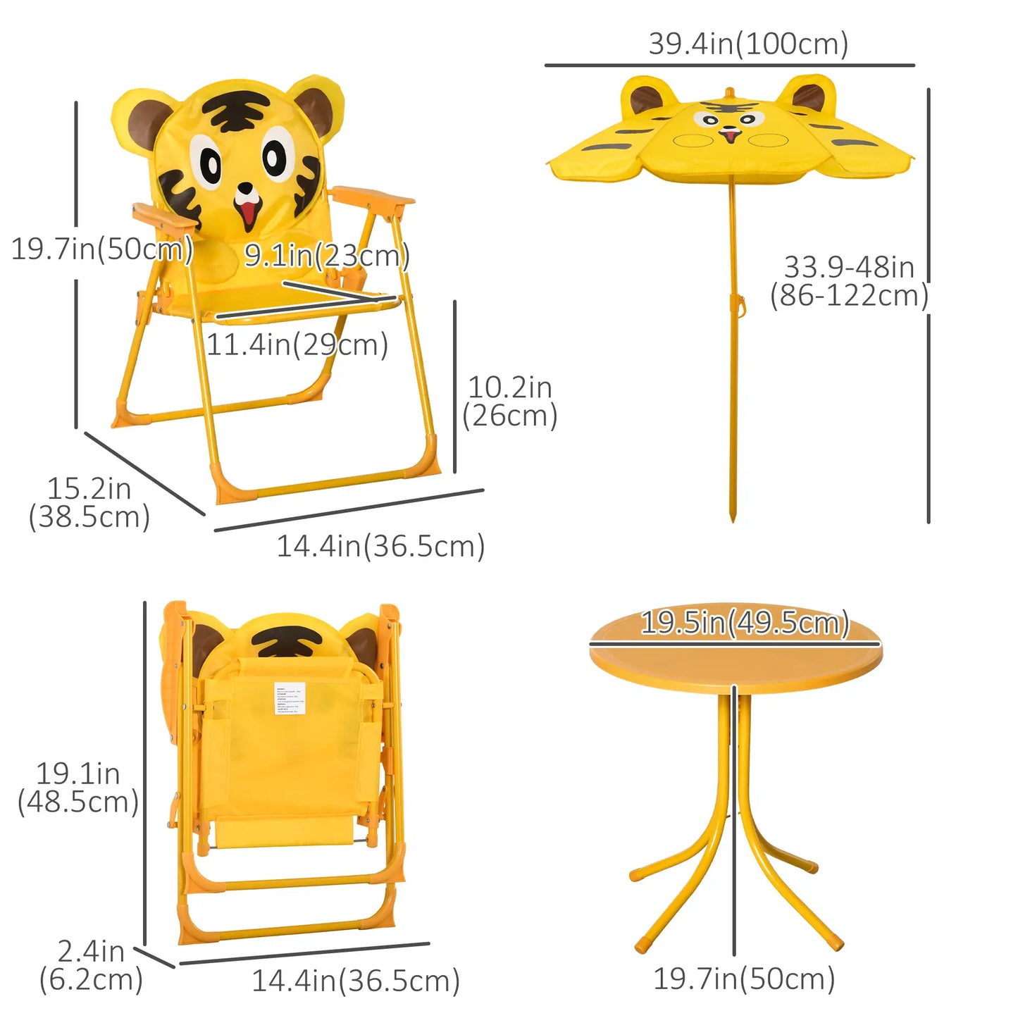 Kids Folding Picnic Table Chair Set with Adjustable Umbrella, Yellow Kids Outdoor Furniture at Gallery Canada