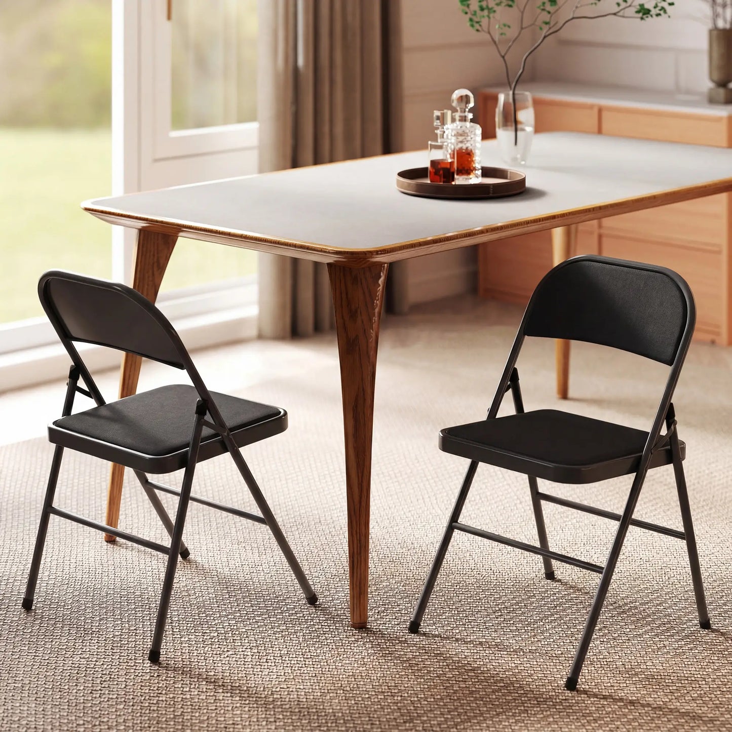 Metal Foldable Chairs, Set of 2, Linen Fabric Padded, Black Patio Chairs at Gallery Canada