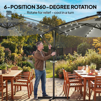 9.7 ft Cantilever Patio Umbrella, Solar Light, Tilt Crank, Grey Offset Cantilever Umbrellas at Gallery Canada