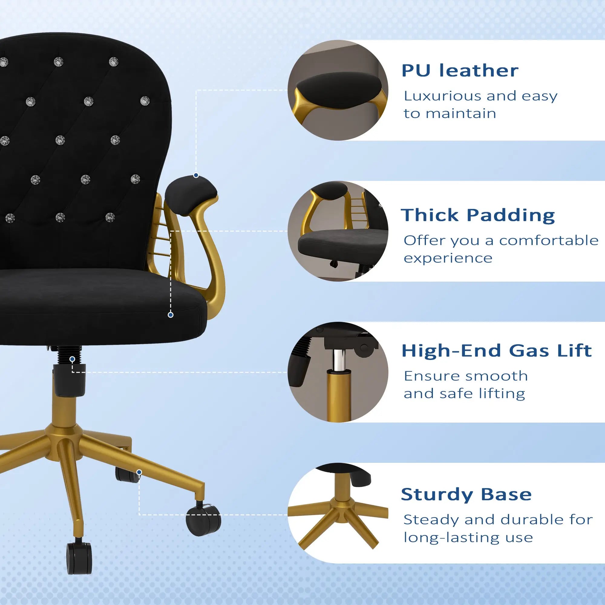 Velvet Office Desk Chair, Button Tufted, Swivel Wheels, Adjustable Height, Black Task Chairs at Gallery Canada