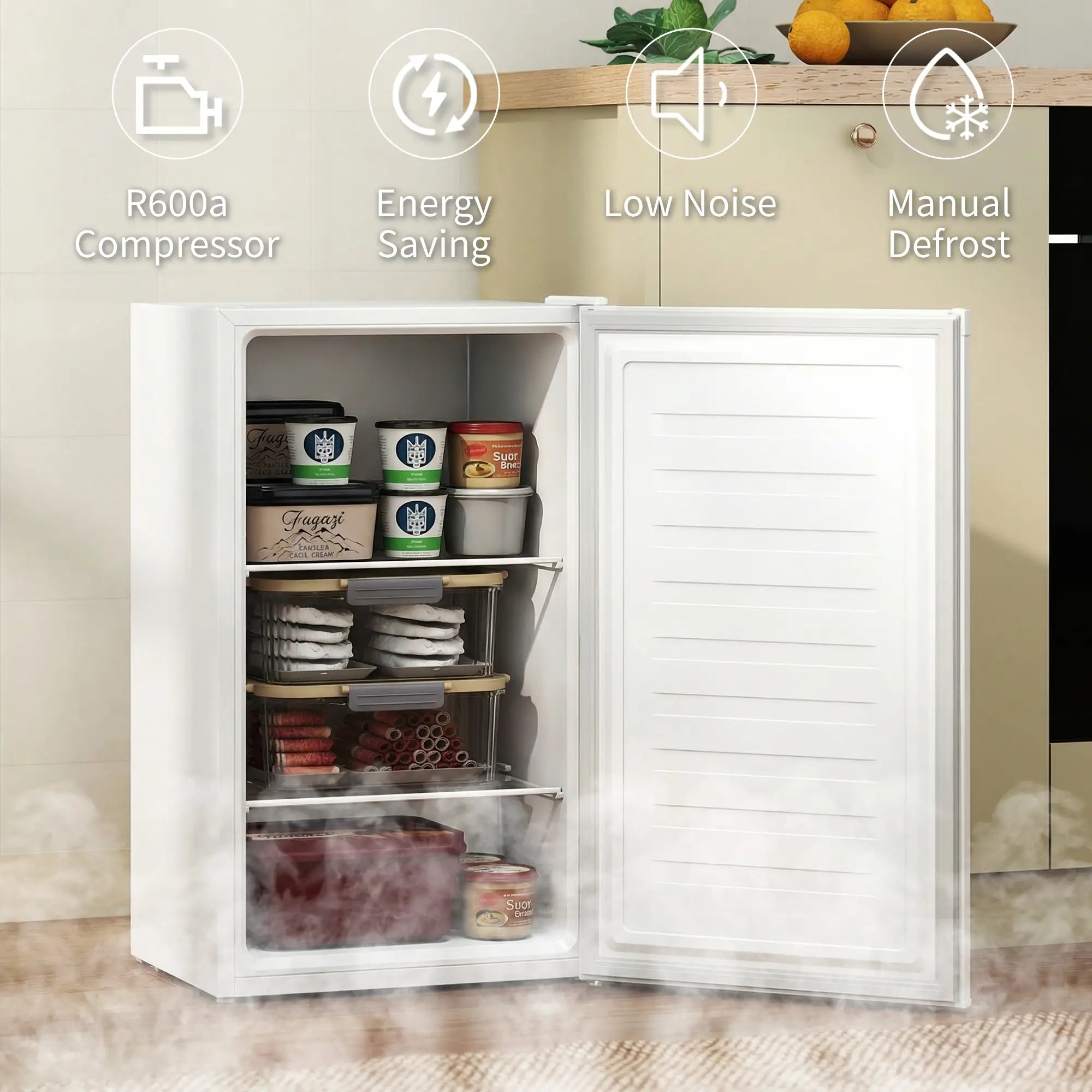 2.1 Cu. Ft. Mini Freezer, Compact Upright, Reversible Door, White Small Kitchen Appliances at Gallery Canada